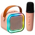 Zestaw do karaoke mikrofon + głośnik przenośny BLUETOOTH USB LED różowy Zestaw do karaoke mikrofon + głośnik przenośny BLUETOOTH USB LED różowy