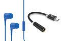 Zestaw słuchawki douszne TTEC J10 z mikrofonem niebieskie + adapter Skystars AUX mini jack - USB-C
