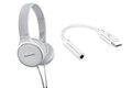 Zestaw słuchawki składane Panasonic RP-HF100-W białe + adapter Skystars AUX mini jack - USB-C