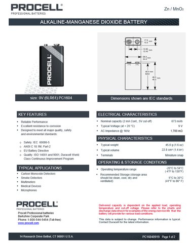 10 x bateria alkaliczna Duracell Procell 6LR61 9V