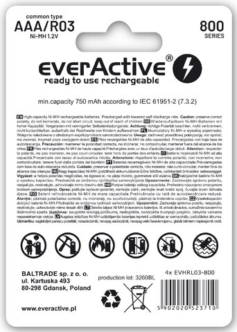 Akumulatorek everActive R03 AAA Ni-MH 800 mAh ready to use