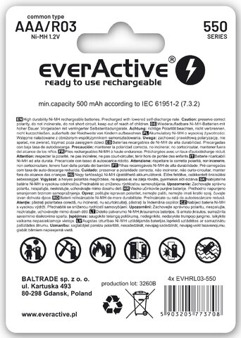 4 x akumulatorki AAA / R03 everActive Infinity Line Ni-MH 550 mAh ready to use