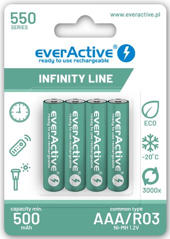 4 x akumulatorki AAA / R03 everActive Infinity Line Ni-MH 550 mAh ready to use