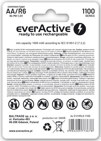 4 x akumulatorki AA / R6 everActive Infinity Line Ni-MH 1100 mAh ready to use