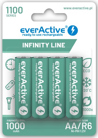 4 x akumulatorki AA / R6 everActive Infinity Line Ni-MH 1100 mAh ready to use