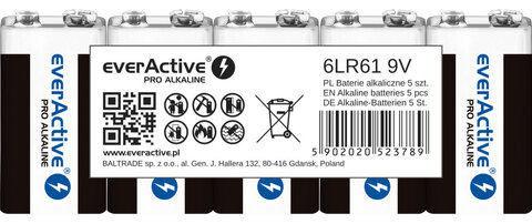 Baterie alkaliczne everActive Pro Alkaline 6LR61 6LF22 9V (taca)