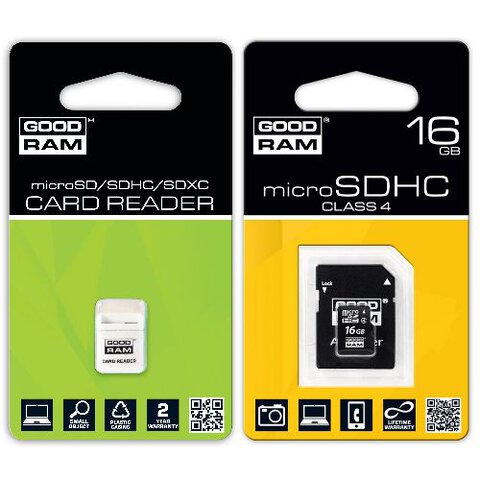Karta pamięci microSDHC GOODRAM 16GB + czytnik
