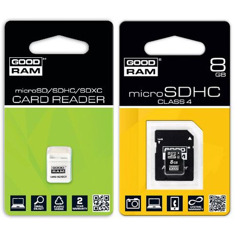 Karta pamięci microSDHC GoodRam 8GB + czytnik