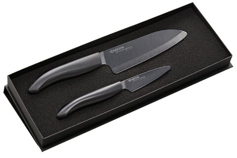 Nóż ceramiczny Santoku 14 cm + nóż do obierania 7,5 cm (czarne ostrza)