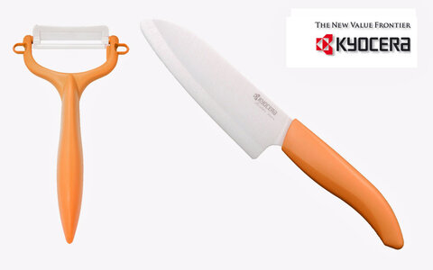 Zestaw nóż Santoku 14 cm + obieraczka (różne kolory)