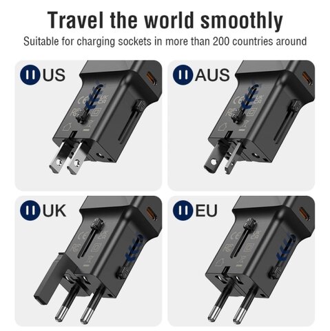 Adapter podróżny JELLICO 25W PD QC3.0 S6 mini PD 25W 1xUSB-C + 1xUSB QC3.0 Czarny
