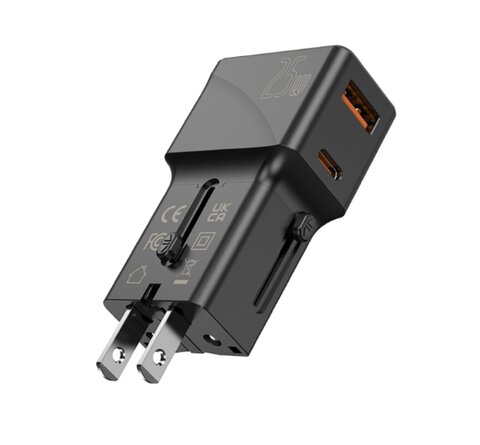 Adapter podróżny JELLICO 25W PD QC3.0 S6 mini PD 25W 1xUSB-C + 1xUSB QC3.0 Czarny