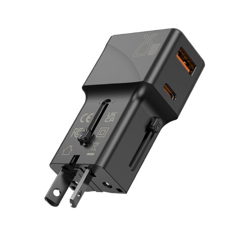 Adapter podróżny JELLICO 25W PD QC3.0 S6 mini PD 25W 1xUSB-C + 1xUSB QC3.0 Czarny