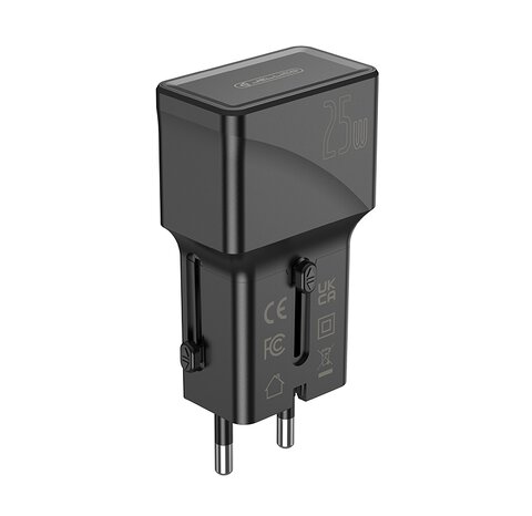 Adapter podróżny JELLICO 25W PD QC3.0 S6 mini PD 25W 1xUSB-C + 1xUSB QC3.0 Czarny