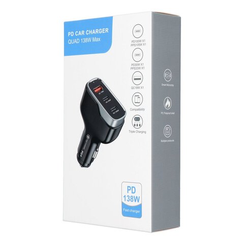 adowarka samochodowa USB QC 3.0 18W + 2x Typ C PD 100W+30W CC53-2C1A (Total 138W)