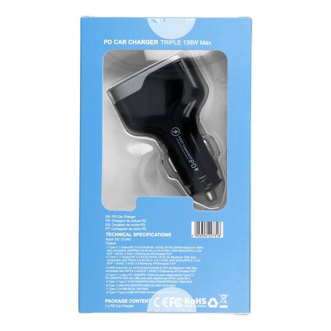 adowarka samochodowa USB QC 3.0 18W + 2x Typ C PD 100W+30W CC53-2C1A (Total 138W)