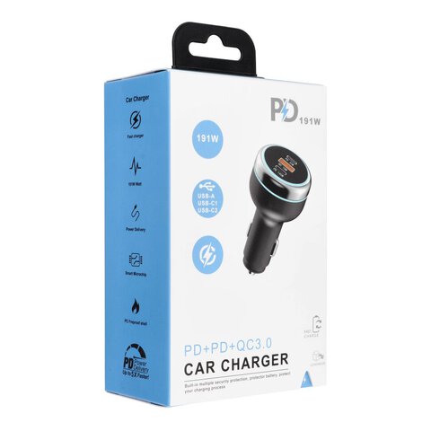adowarka samochodowa USB QC 3.0 + 2x Typ C PD CC69-2C1A (Total 191W)