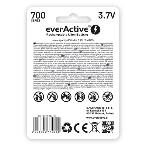 Akumulator 16340 z zabezpieczeniem everActive 700mAh 3,7V