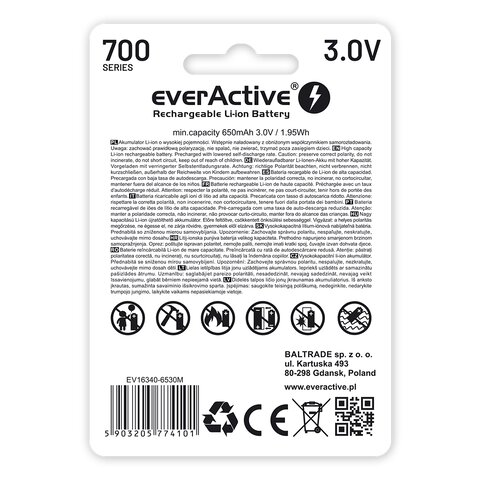 Akumulator 16340 z zabezpieczeniem everActive 700mAh 3V 