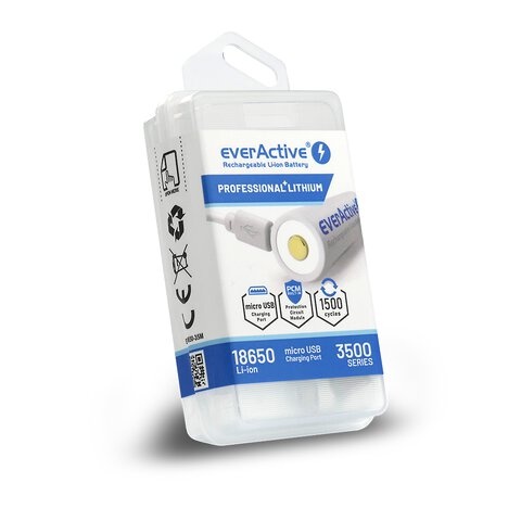 Akumulator everActive 18650 3,7V Li-ion 3500mAh micro USB z zabezpieczeniem BOX