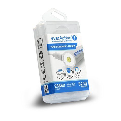 Akumulator z zabezpieczeniem 26650 everActive 5200mAh micro USB BOX