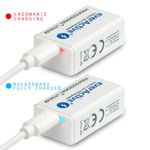 Akumulatorek 6F22/9V everActive Li-ion 550 mAh Professional +Lithium + micro USB