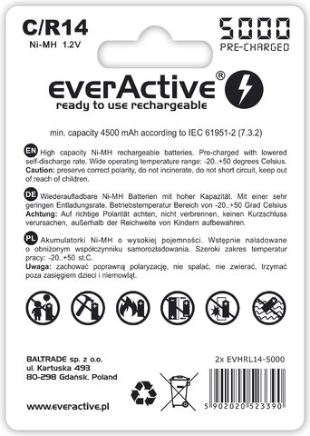 Akumulatory everActive R14 C Ni-MH 5000 mAh ready to use