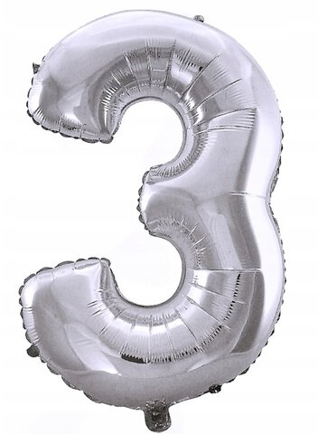 Balon urodzinowy cyfry "3" 76cm srebrny