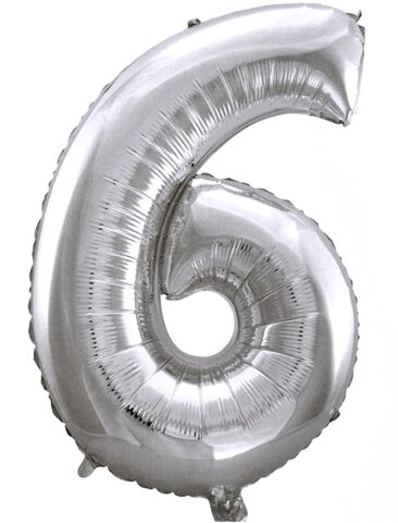 Balon urodzinowy cyfry "6" 76cm srebrny