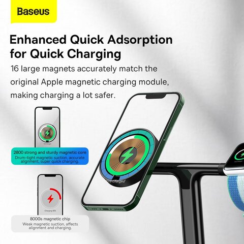 BASEUS adowarka indukcyjna 3w1 kompatybilna z MagSafe 15W WXTE000101 czarna