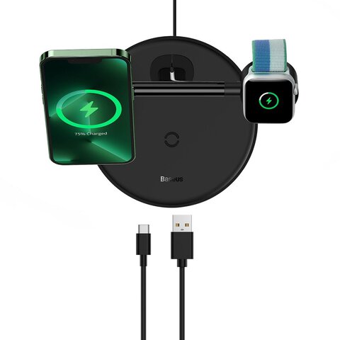 BASEUS adowarka indukcyjna 3w1 kompatybilna z MagSafe 15W WXTE000101 czarna
