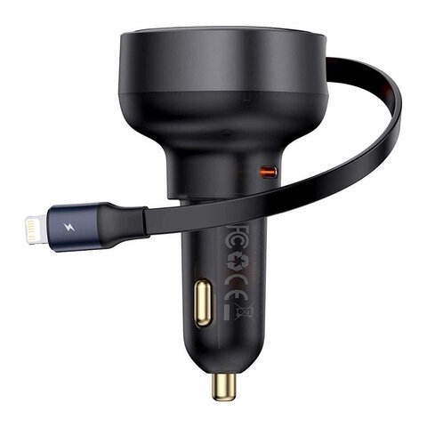 BASEUS adowarka samochodowa Typ C + zwijany kabel LightningPD3.0 QC4.0 3A 55W CCTXP-CC / C00057803111-00 czarna