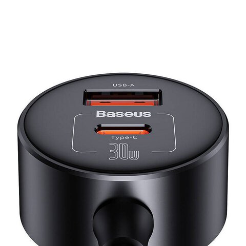 BASEUS adowarka samochodowa USB A + Typ C + 2 x gniazdo zapaliniczki PD 5A 30W C00455300121-00 czarna