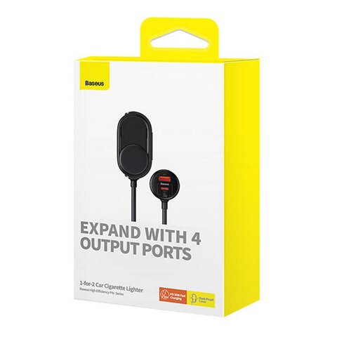 BASEUS adowarka samochodowa USB A + Typ C + 2 x gniazdo zapaliniczki PD 5A 30W C00455300121-00 czarna