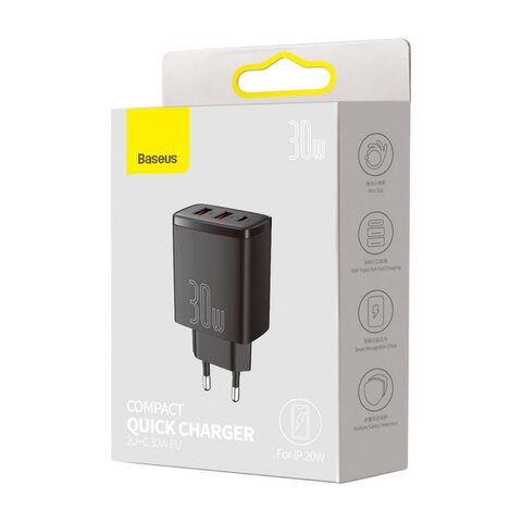 Ładowarka sieciowa Baseus Compact  CCXJ-E01 2x USB QC3.0 oraz USB-C PD 3.0 30W
