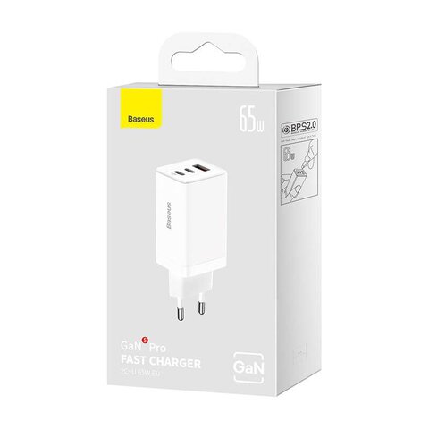 Baseus GaN5 Pro CCGP120202 65W szybka ładowarka sieciowa z 2 gniazdami USB-C PD oraz USB