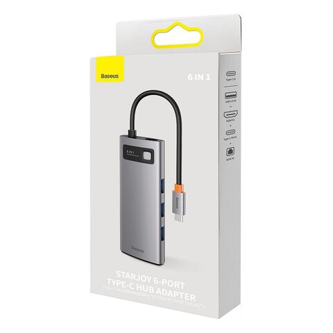 BASEUS HUB adapter przejściówka 6w1 Typ C na 3x USB3.0 / PD / HDMI 4K 60Hz / RJ45 szary WKWG080013/BS-OH100