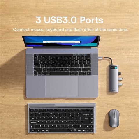 BASEUS HUB adapter przejściówka 6w1 Typ C na 3x USB3.0 / PD / HDMI 4K 60Hz / RJ45 szary WKWG080013/BS-OH100