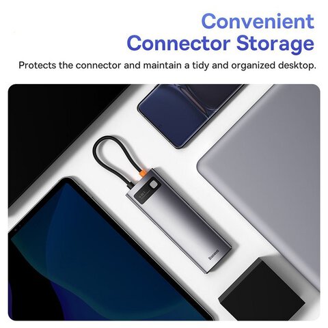 BASEUS HUB adapter przejściówka 6w1 Typ C na 3x USB3.0 / PD / HDMI 4K 60Hz / RJ45 szary WKWG080013/BS-OH100