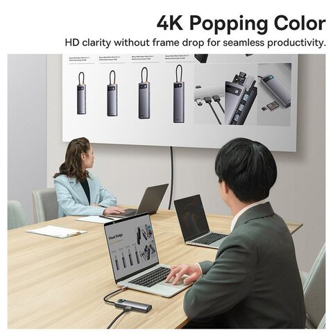 BASEUS HUB adapter przejściówka 7w1 Typ C na 3x USB3.0 / PD / 2x HDMI / RJ45 szary WKWG040113/BS-OH044