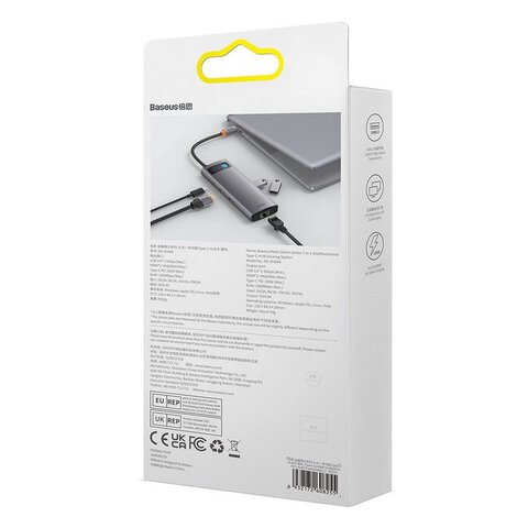 BASEUS HUB adapter przejściówka 7w1 Typ C na 3x USB3.0 / PD / 2x HDMI / RJ45 szary WKWG040113/BS-OH044