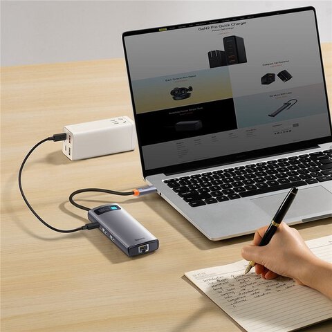 BASEUS HUB adapter przejściówka 7w1 Typ C na 3x USB3.0 / PD / 2x HDMI / RJ45 szary WKWG040113/BS-OH044