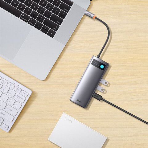 BASEUS HUB adapter przejściówka 7w1 Typ C na 3x USB3.0 / PD / 2x HDMI / RJ45 szary WKWG040113/BS-OH044