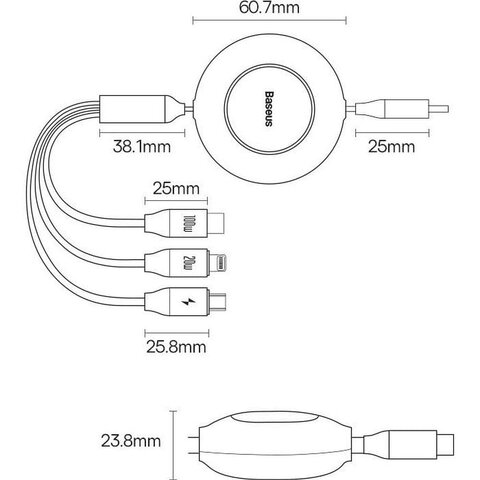 BASEUS kabel 3w1 Typ C do Micro USB / Lighting / Typ C PD QC4.0 3,5A 100W CAMJ010205 1,1 m fioletowy