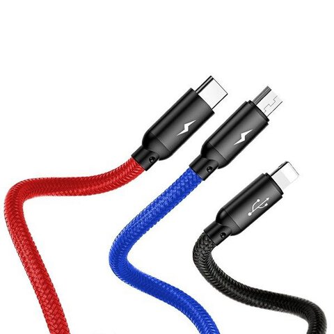 BASEUS kabel 3w1 USB A do Micro USB / Lightning / Typ C 3,5A CAMLT-BSY01 0,3 m czarny