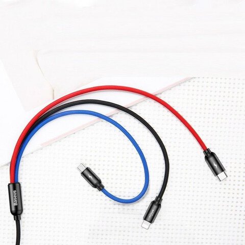 BASEUS kabel 3w1 USB A do Micro USB / Lightning / Typ C 3,5A CAMLT-BSY01 0,3 m czarny