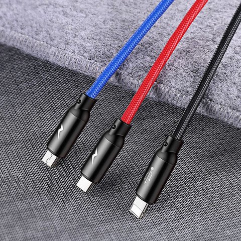 BASEUS kabel 3w1 USB A do Micro USB / Lightning / Typ C 3,5A CAMLT-BSY01 0,3 m czarny