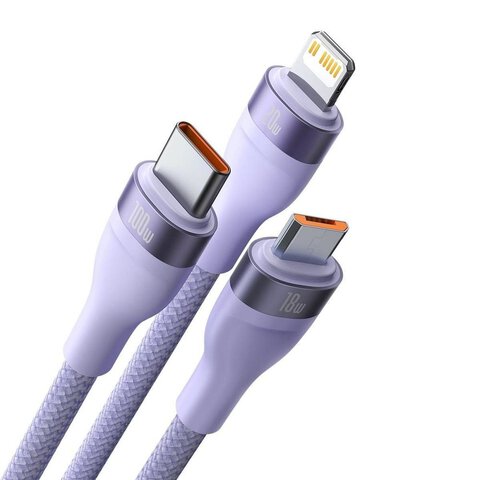 BASEUS kabel 3w1 USB A / Typ C do Micro USB / Lightning / Typ C PD QC 5A100W CASS030105 1,2 m fioletowy