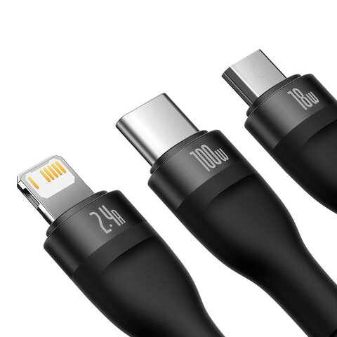 BASEUS Kabel USB 3w1 Flash Series USB-C micro USB Lightning 100W CASS030001 1.2m czarny