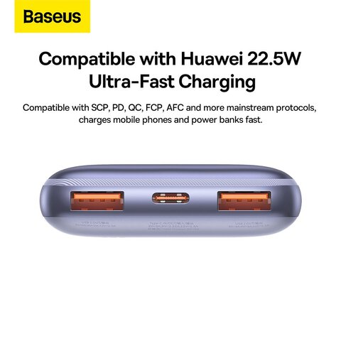 BASEUS powerbank 10 000 mAh + kabel USB A do Typ C PD QC3.0 3A 20W PPBD040205 fioletowy